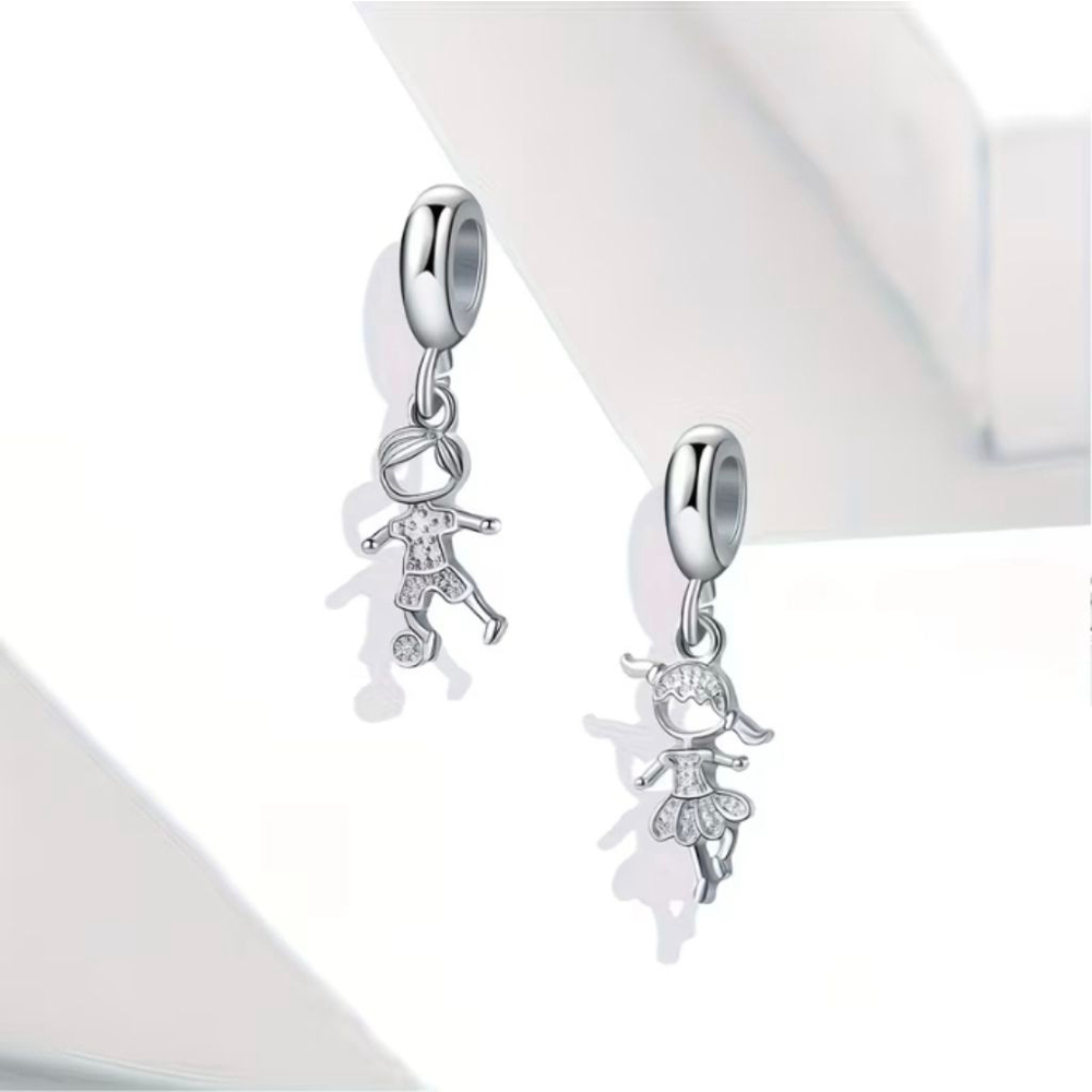 Women's Silver Boy & Girl Charm Bracelet Set, One Size